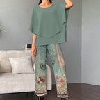 💖Women’s Printed Pants and Crew Neck Top Set