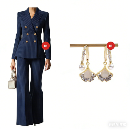 ⏳Time-Limited Special⏰Women's Pinstripe Double-Breasted Suit Set