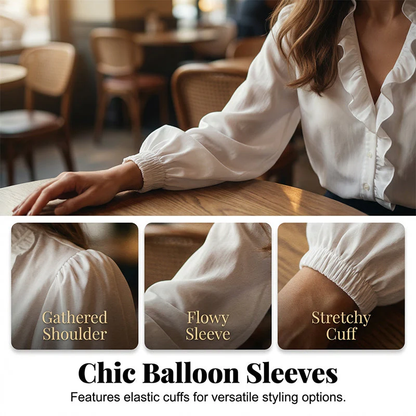 👚 Women's Ruffled Lantern Sleeve Shirt – Sweet, Loose Fit & Versatile (S–XL) 🍃