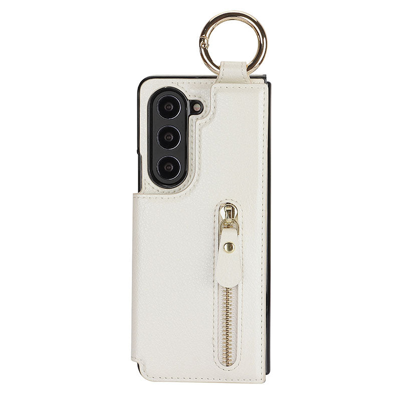 Elegant PU Leather Wallet Phone Case for Samsung with Ring Buckle