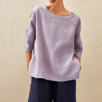 Women's Round-Neck Cotton and Linen Loose Top