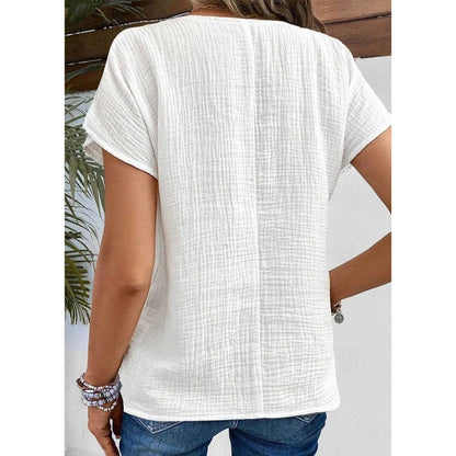 Women's Solid Color Button Down Lapel Short Sleeve Top