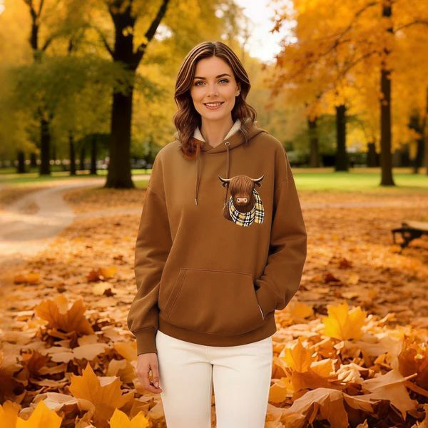 Cute Highland Cow Cozy Fleece-Lined Hooded Sweatshirt