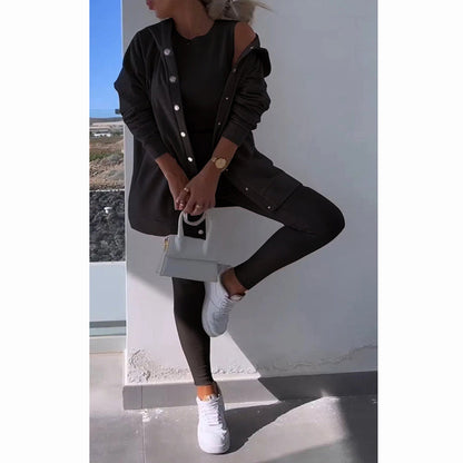 Hooded Cardigan, Vest, Leggings ,Three-piece Set