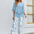 💖Women’s Printed Pants and Crew Neck Top Set