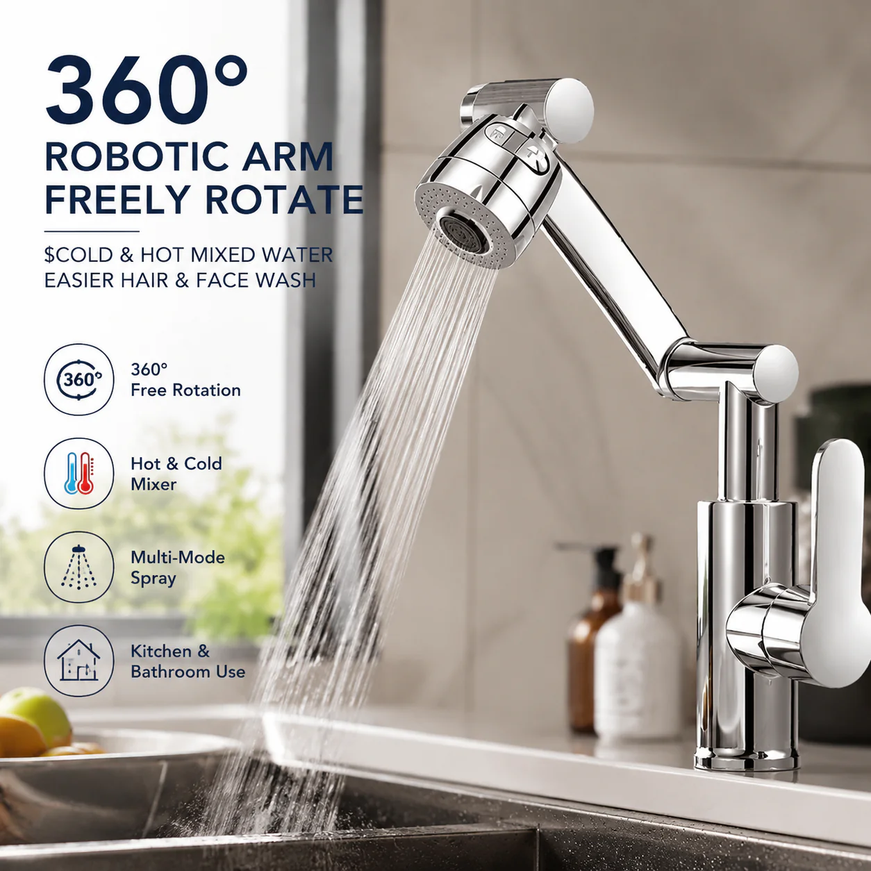 360° Rotating Mechanical Arm Faucet