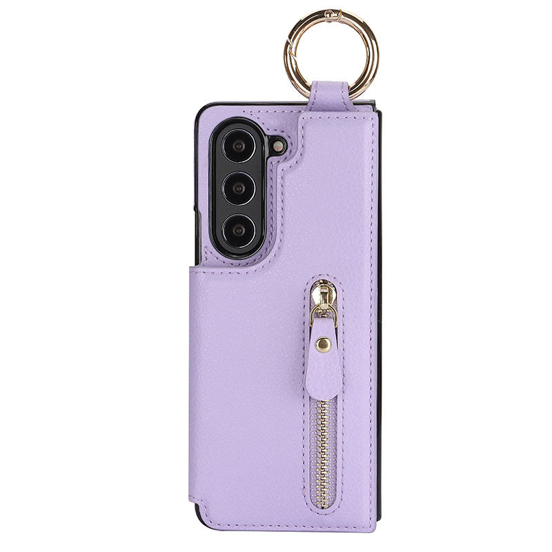 Elegant PU Leather Wallet Phone Case for Samsung with Ring Buckle