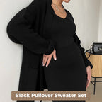 Women's Casual Knit Cardigan Sweater & High Waist Skirt 2-Piece Set