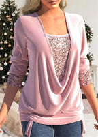✨👗Sequin Loose Smocked Fake Two-Piece Top Stylish and Versatile, Comfortable and Shapely, Exudes Elegant Feminine Charm!
