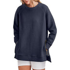 Loose-Fitting Long-Sleeved Sweatshirt with Side Zippers