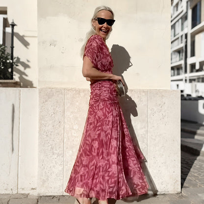 💖 Women's Off-the-Shoulder V-Neck Printed Dress