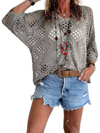 ✨Womens Bohemian-Inspired Beige Crochet Top with V-Neck