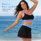 🌼Color Block Patchwork Nylon Sporty 3-Piece Bikini Set - High Waisted & Tummy Control Swimsuit👙🌈