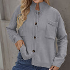 Casual Solid Color Button Front Knit Cardigan