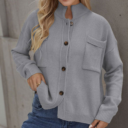 Casual Solid Color Button Front Knit Cardigan