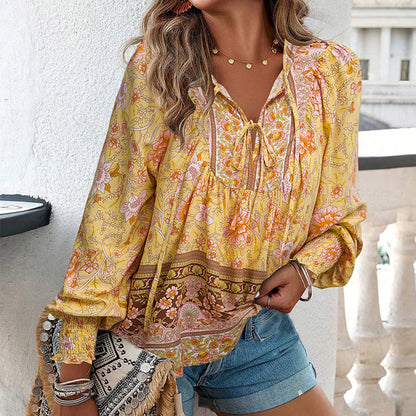 💖Women's Fashion Printed v-Neck Long Sleeve Shirt