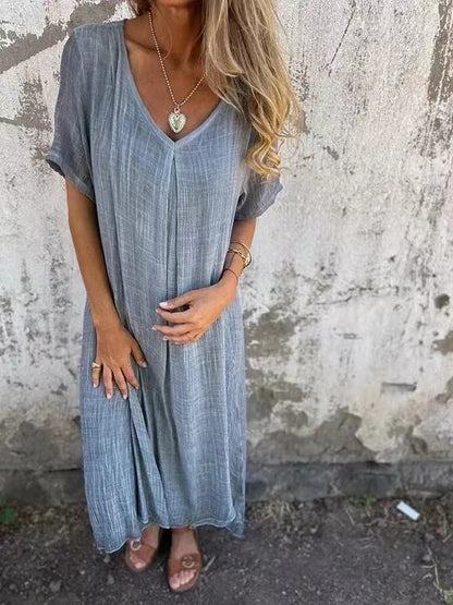 🔥Women's Loose V-neck Cotton Linen Dress