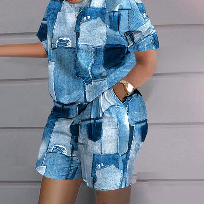 Trendy 2 Piece Set - Print Short Sleeve Tee & Shorts