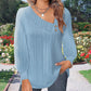 Solid Color Raglan Neck Pleated Long Sleeve Women's Top