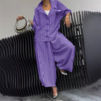 Striped Lapel Jacket Wide Leg Pants 2-Piece Set