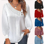 Solid Color Raglan Neck Pleated Long Sleeve Women's Top