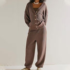 Women's Casual 2-piece Outfits Oversized Knit Cardigan and High-waist Baggy Pants