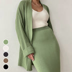 Women's Casual Knit Cardigan Sweater & High Waist Skirt 2-Piece Set