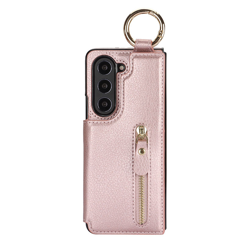 Elegant PU Leather Wallet Phone Case for Samsung with Ring Buckle