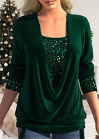 ✨👗Sequin Loose Smocked Fake Two-Piece Top Stylish and Versatile, Comfortable and Shapely, Exudes Elegant Feminine Charm!