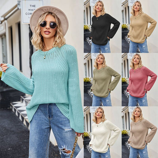 💕 Women's Round-neck Sweater With Wide Cuffs And Loose Fit