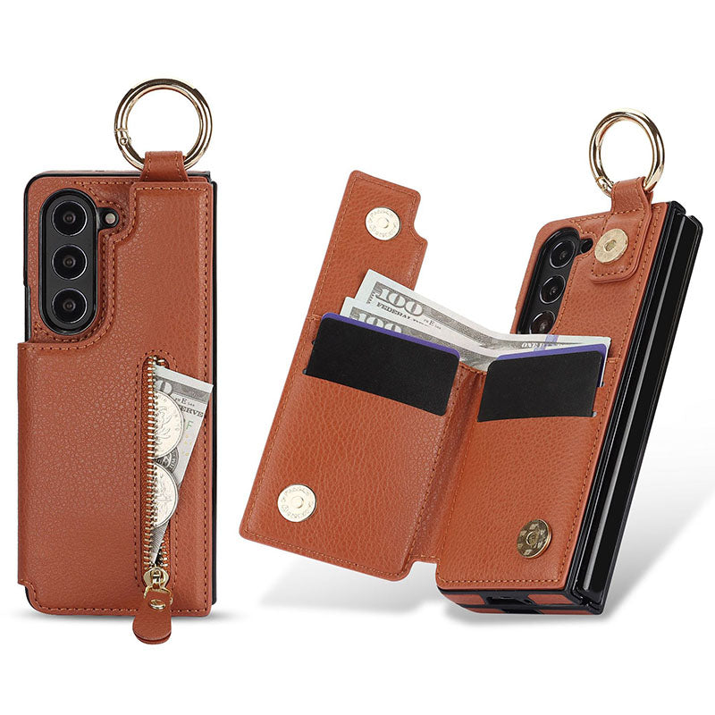 Elegant PU Leather Wallet Phone Case for Samsung with Ring Buckle