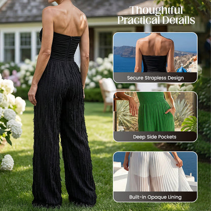 Strapless Crinkle Wide-Leg Jumpsuit