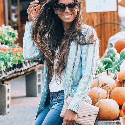 Women's Fall Casual Long Sleeve Button Down Open Front Cable Knit Cardigan Sweater Coat