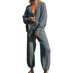 Women's Casual 2-piece Outfits Oversized Knit Cardigan and High-waist Baggy Pants