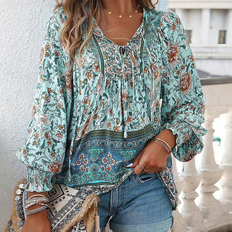 💖Women's Fashion Printed v-Neck Long Sleeve Shirt