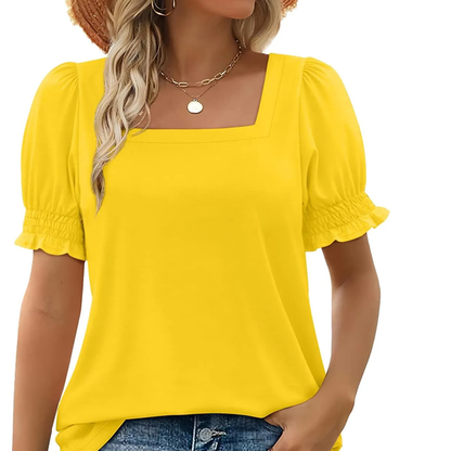 🍃Women's Casual Square Neck Smocked Sleeve T-Shirt