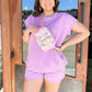 Women's Fashion Summer Square Patterned Top & Short Pants Set