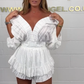 🔥V-Neck Top & Ruffle Hem Shorts Set