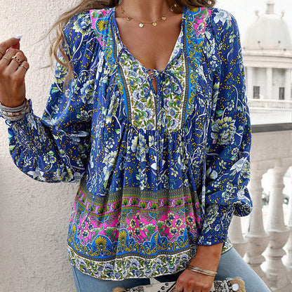 💖Women's Fashion Printed v-Neck Long Sleeve Shirt