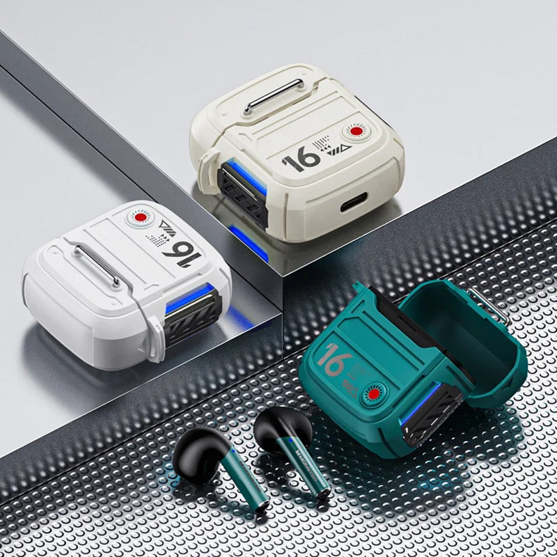 In-Ear Bluetooth Headphones with Mecha style Case