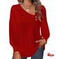 Solid Color Raglan Neck Pleated Long Sleeve Women's Top