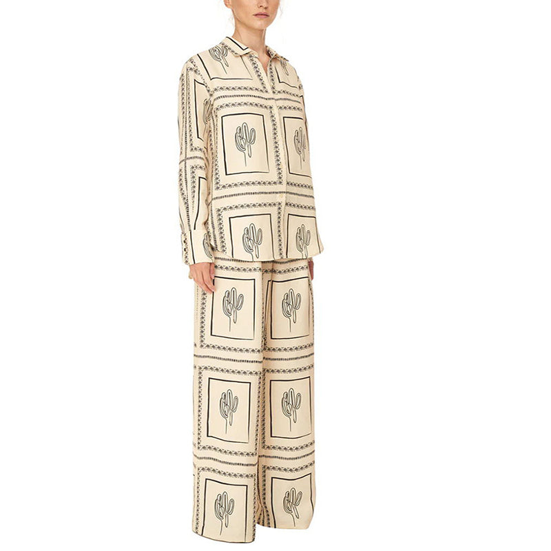 Women's Geometric Print 2-Piece Set - Shirt and Wide Leg Pants