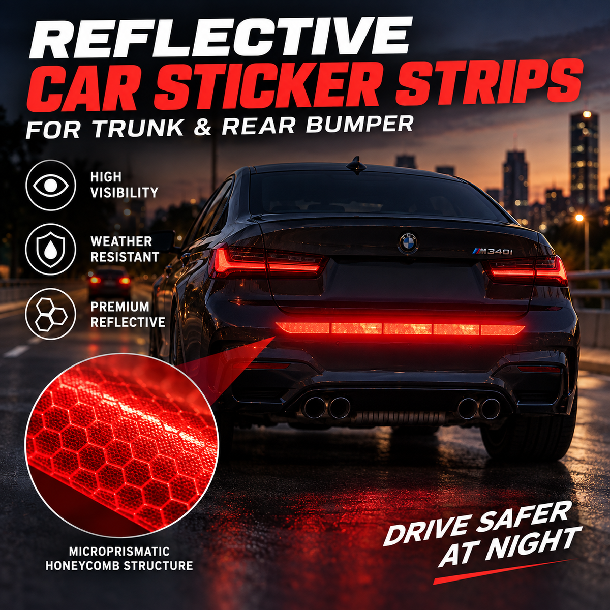 🚗 Reflective Car Sticker Strips for Trunk & Rear Bumper