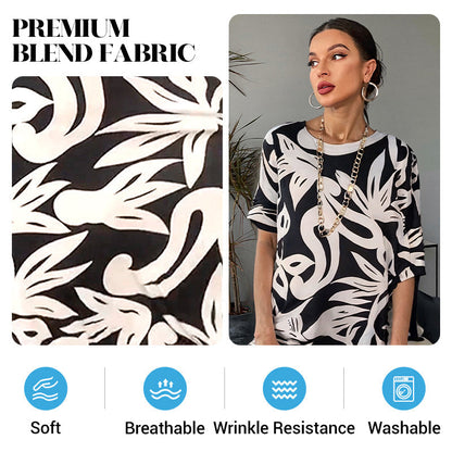 Elegant Printed Dress for Women – Stylish & Comfortable Fit👗Women’s Elegant Loose Round-Neck Printed Dress