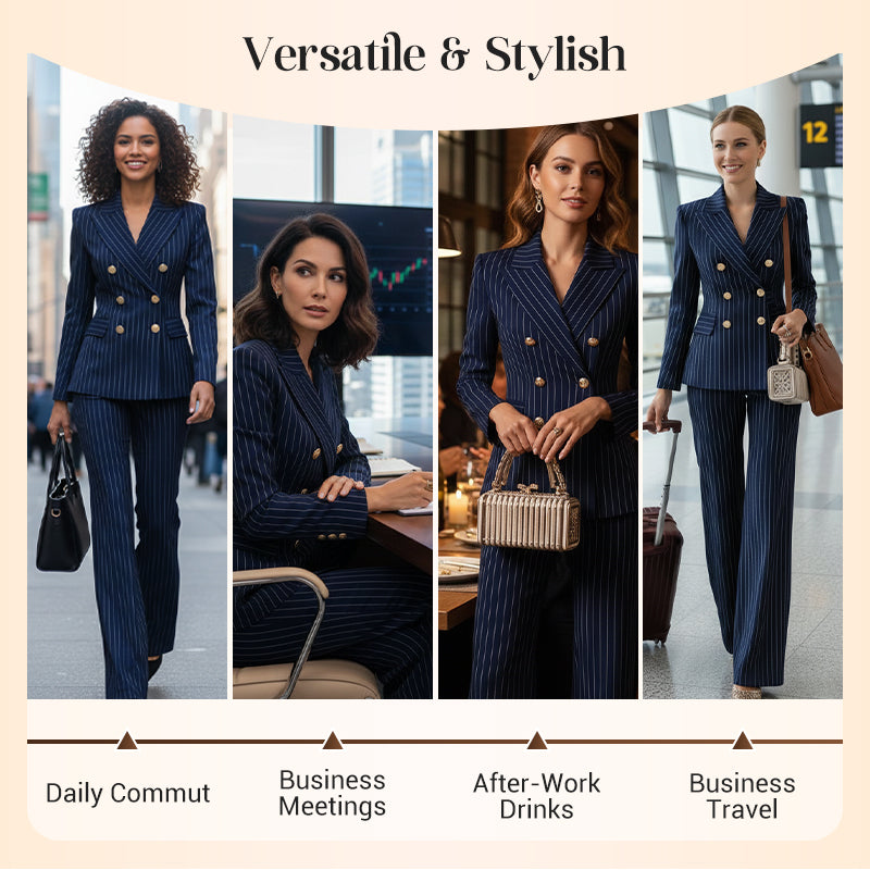 ⏳Time-Limited Special⏰Women's Pinstripe Double-Breasted Suit Set