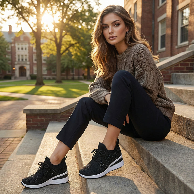 👟 Rhinestones-Embellished Breathable Mesh Sneakers – Sparkle Design, Airy Comfort & Grippy Soles ✨