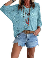 ✨Womens Bohemian-Inspired Beige Crochet Top with V-Neck