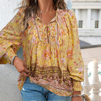 💖Women's Fashion Printed v-Neck Long Sleeve Shirt