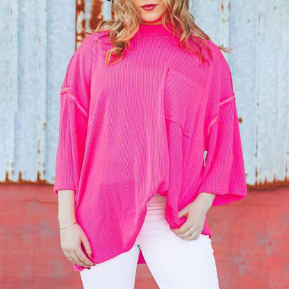 2024 New Oversize High-neck Urban Ribbed Top for Women