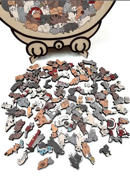 🎁135-Piece Morandi-Colored Cat Shaped Wooden Jigsaw Puzzle